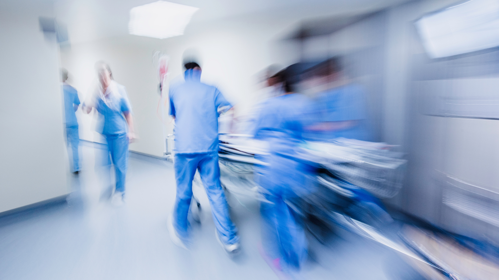 Blurred emergency scene in a hospital.