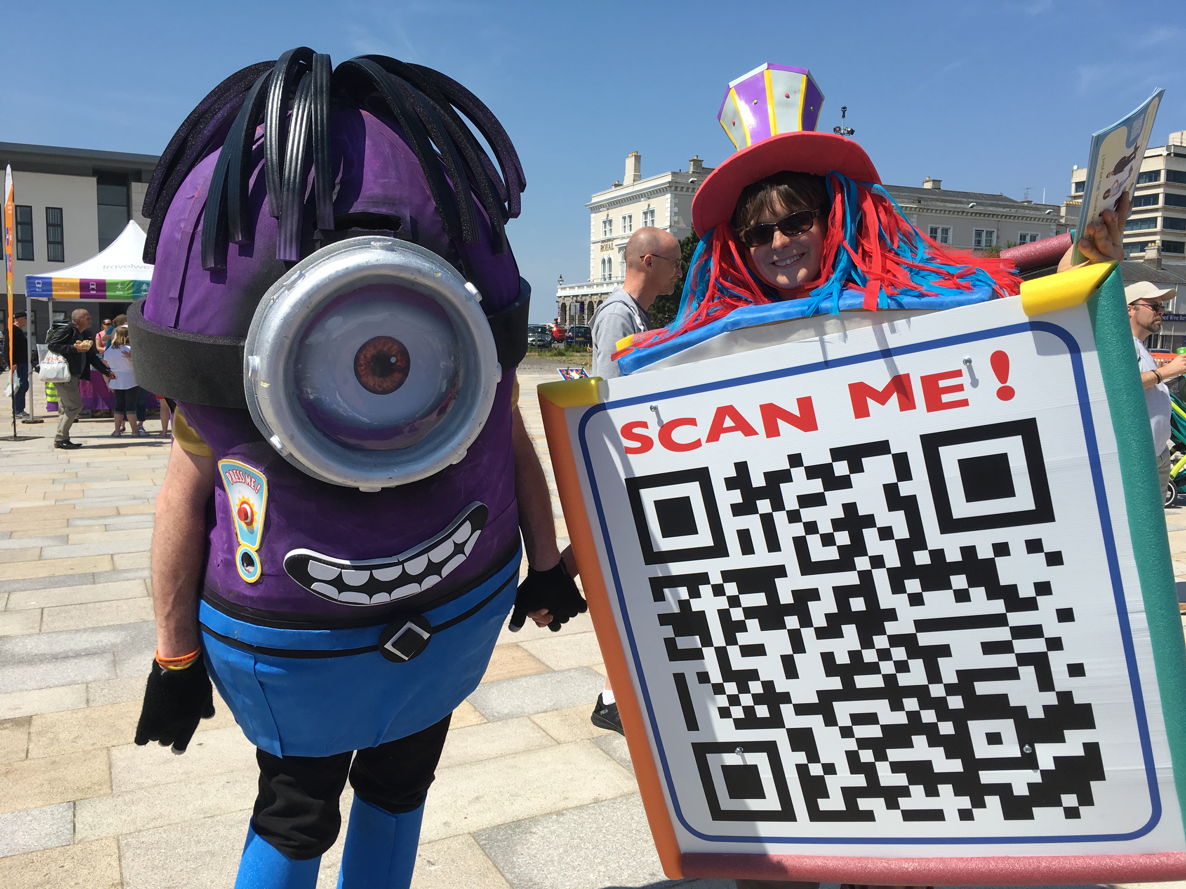 Feel good character with giant pixel code