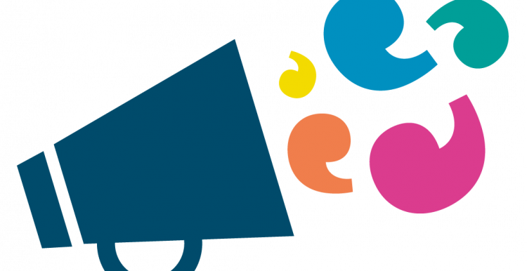 Megaphone graphic with loud speech marks coming out as noise