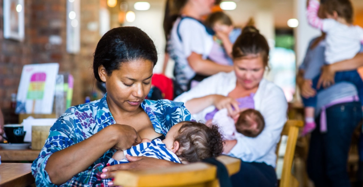 A mother at a breastfeeding support drop-in centre.