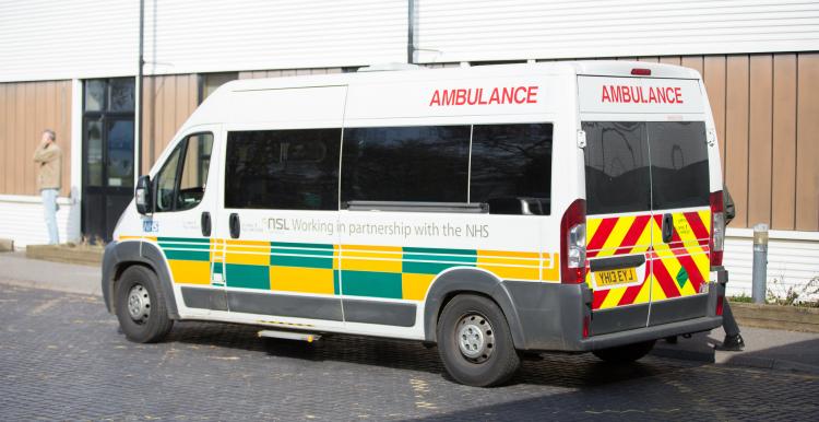 Ambulance outside an Accident & Emergency department