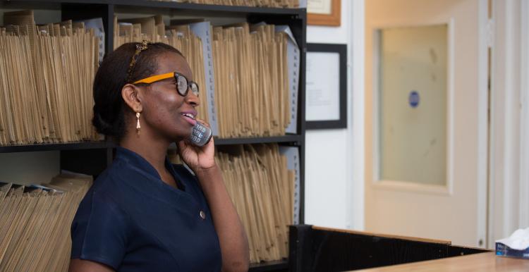 Receptionist on a telephone