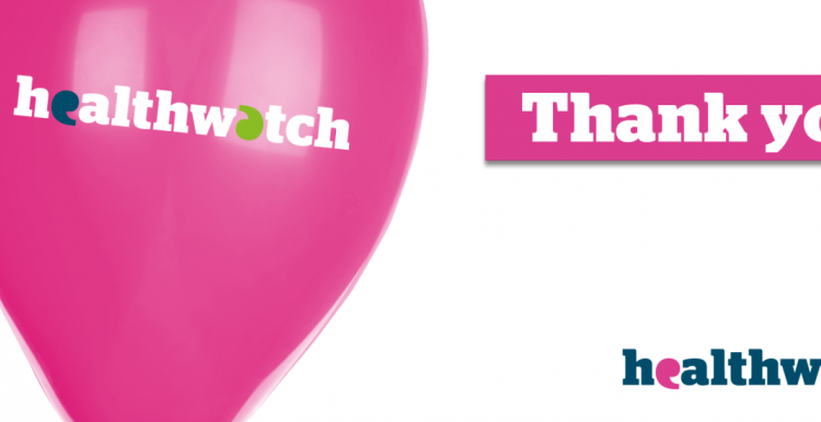 Thank you written on a Healthwatch balloon