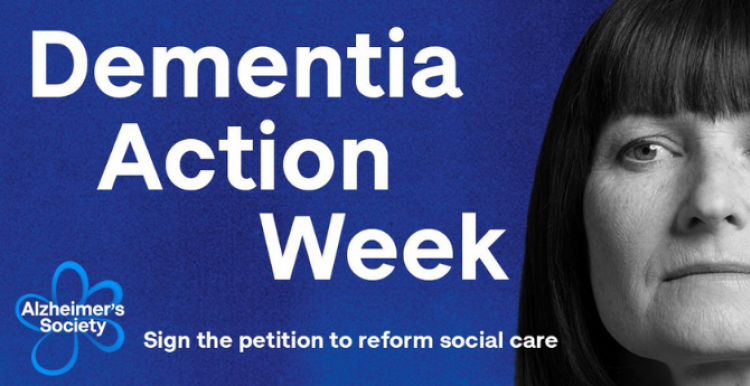 A black and white woman's face. Text reads: 'Dementia Action Week'