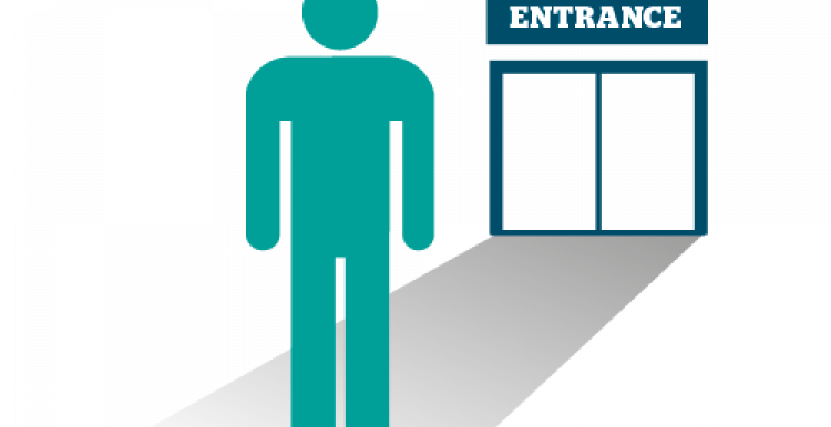 Graphic of a man entering a GP surgery