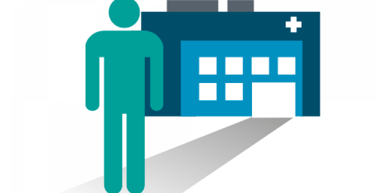 graphic of a man stood outside a hospital