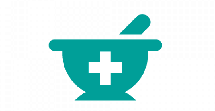 pestal and mortar with a medical cross on it