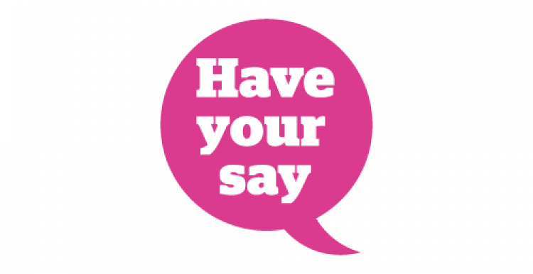 Graphic of a speech bubble "Have your say"