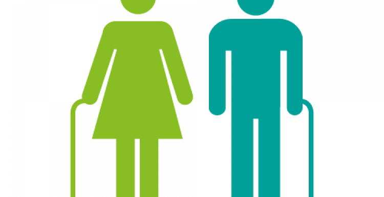 graphic of a man and a woman both walking with a stick