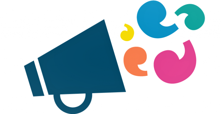 Megaphone graphic with loud speech marks coming out as noise