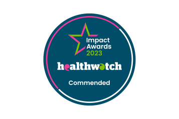 Navy blue roundel with text: Impact Awards 2023 - Commended