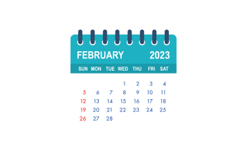 A graphic of a calendar showing the month of February 2023.