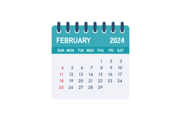 A graphic of a calendar showing the month of February 2024.