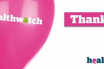 Thank you written on a Healthwatch balloon