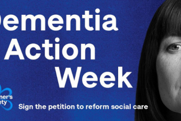 A black and white woman's face. Text reads: 'Dementia Action Week'