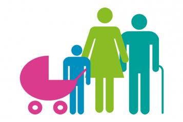 Graphic of a family with a child and a pram