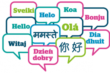 Colourful speech bubbles with the word 'Hello' in different languages