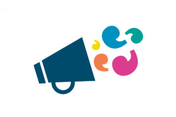 Blue megaphone with Healthwatch speech marks coming out