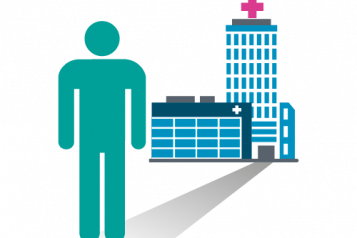 graphic of a man stood outside a hospital