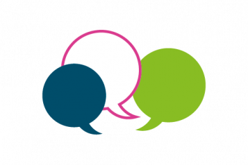 Three different coloured speech bubbles