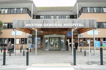 Photo of the sign outside Weston Hospital which reads: Weston General Hospital