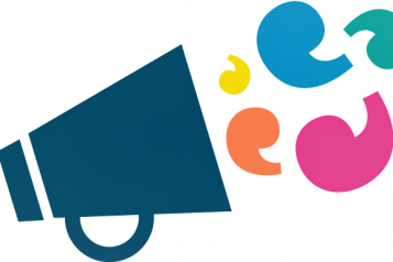 Megaphone graphic with loud speech marks coming out as noise