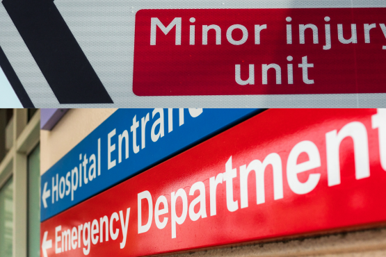 Minor injury unit and Emergency Department signs.