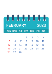 A graphic of a calendar showing the month of February 2023.