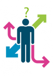 Graphic of a figure surrounded by colourful arrows