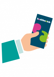 Hand holding a Healthwatch leaflet