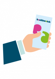 Hand holding a Healthwatch leaflet